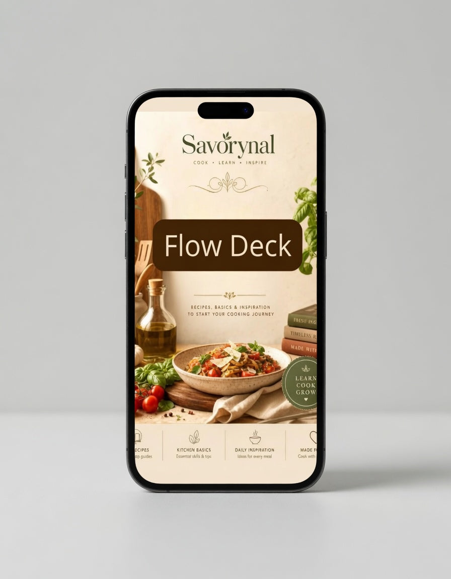 Phone displaying the Savorynal Flow Deck app interface on a gray background
