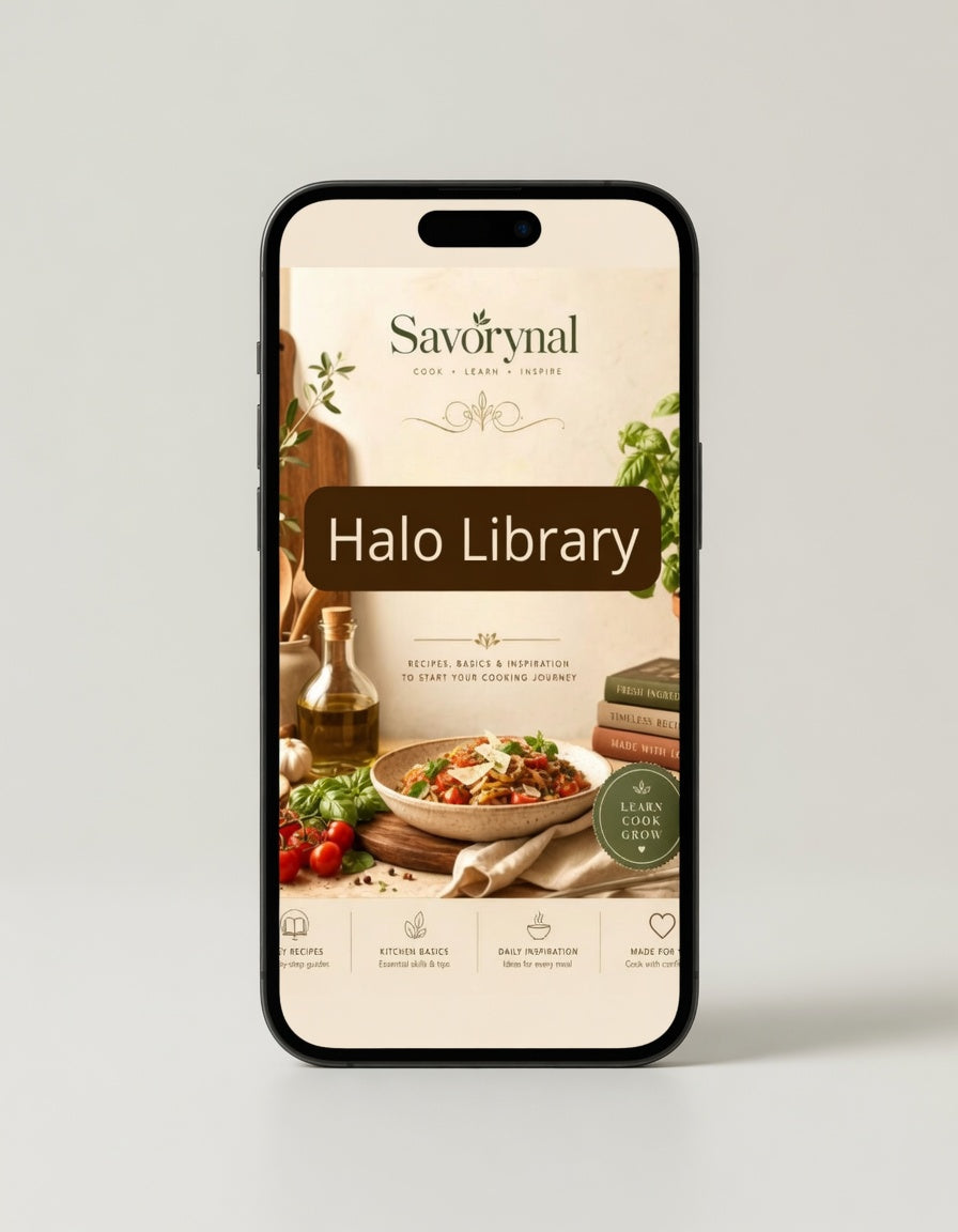 Phone displaying the Savorynal app with a food-themed interface on a light gray background