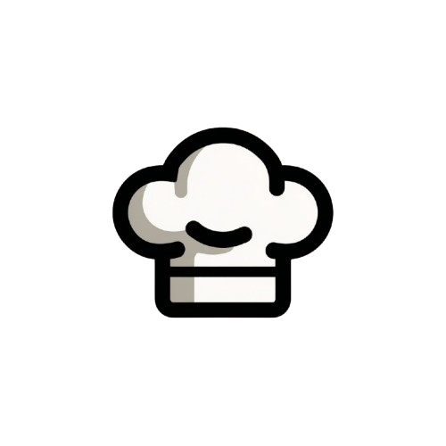Black and white icon of a chef's hat on a white background