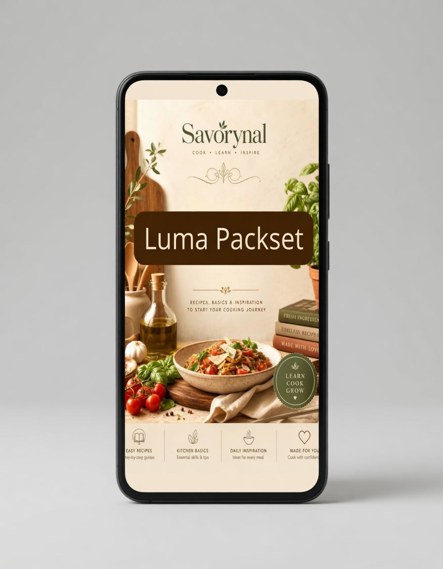 Phone displaying the Savorynal Luma Packset app interface on a gray background
