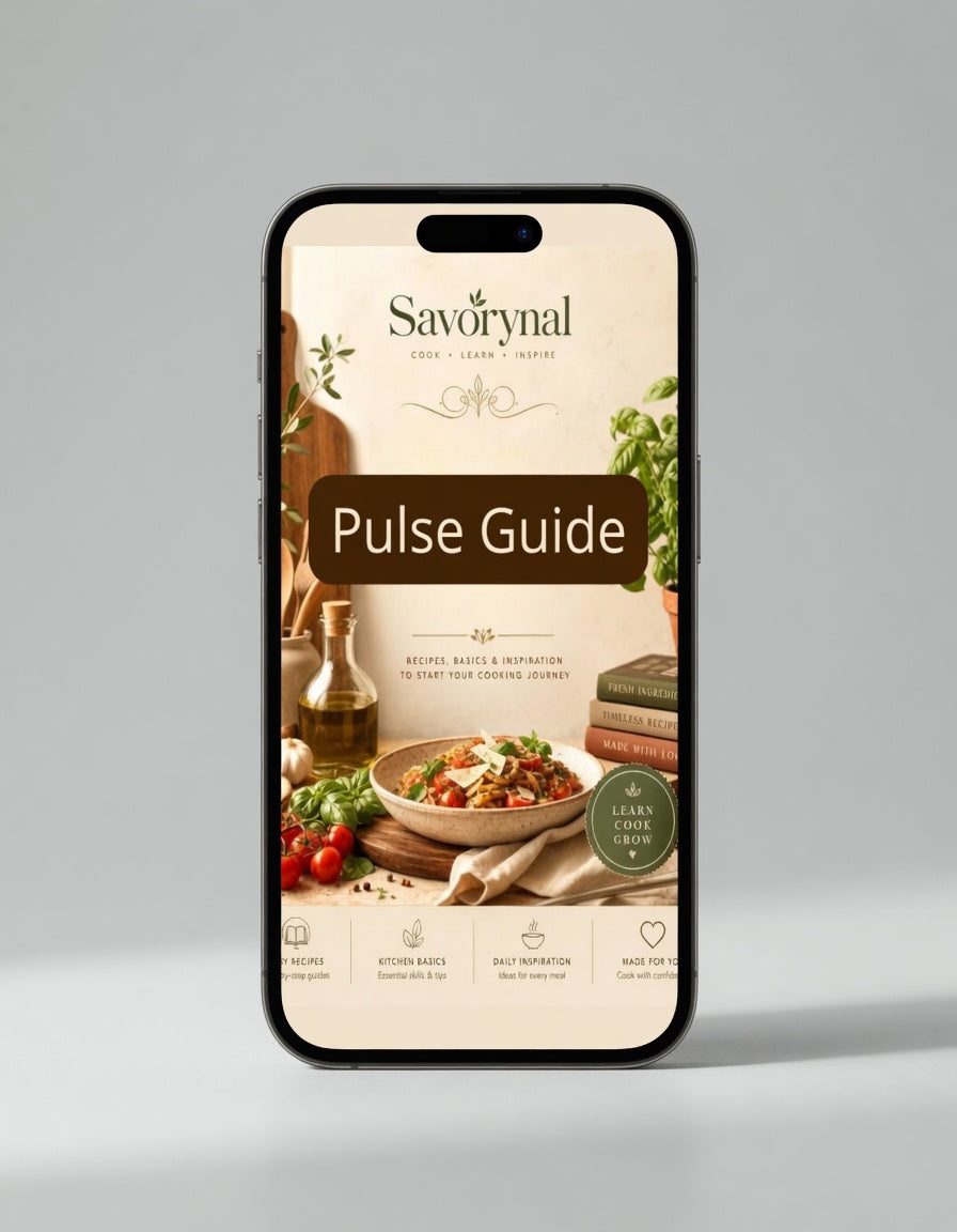 Phone displaying the Savorynal app with a 'Pulse Guide' on a gray background