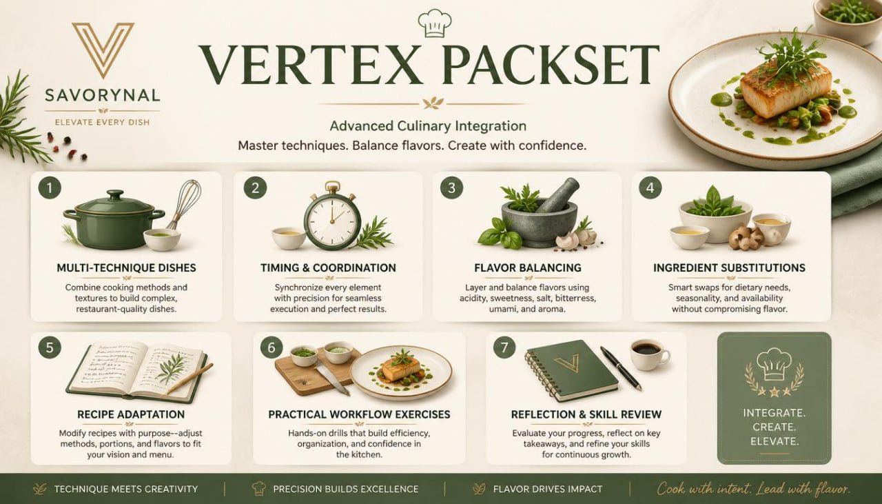 SavoryNal Vertex Packset promotional graphic with culinary elements and text.
