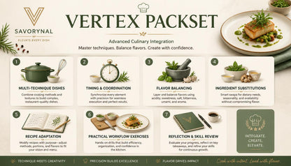 SavoryNal Vertex Packset promotional graphic with culinary elements and text.