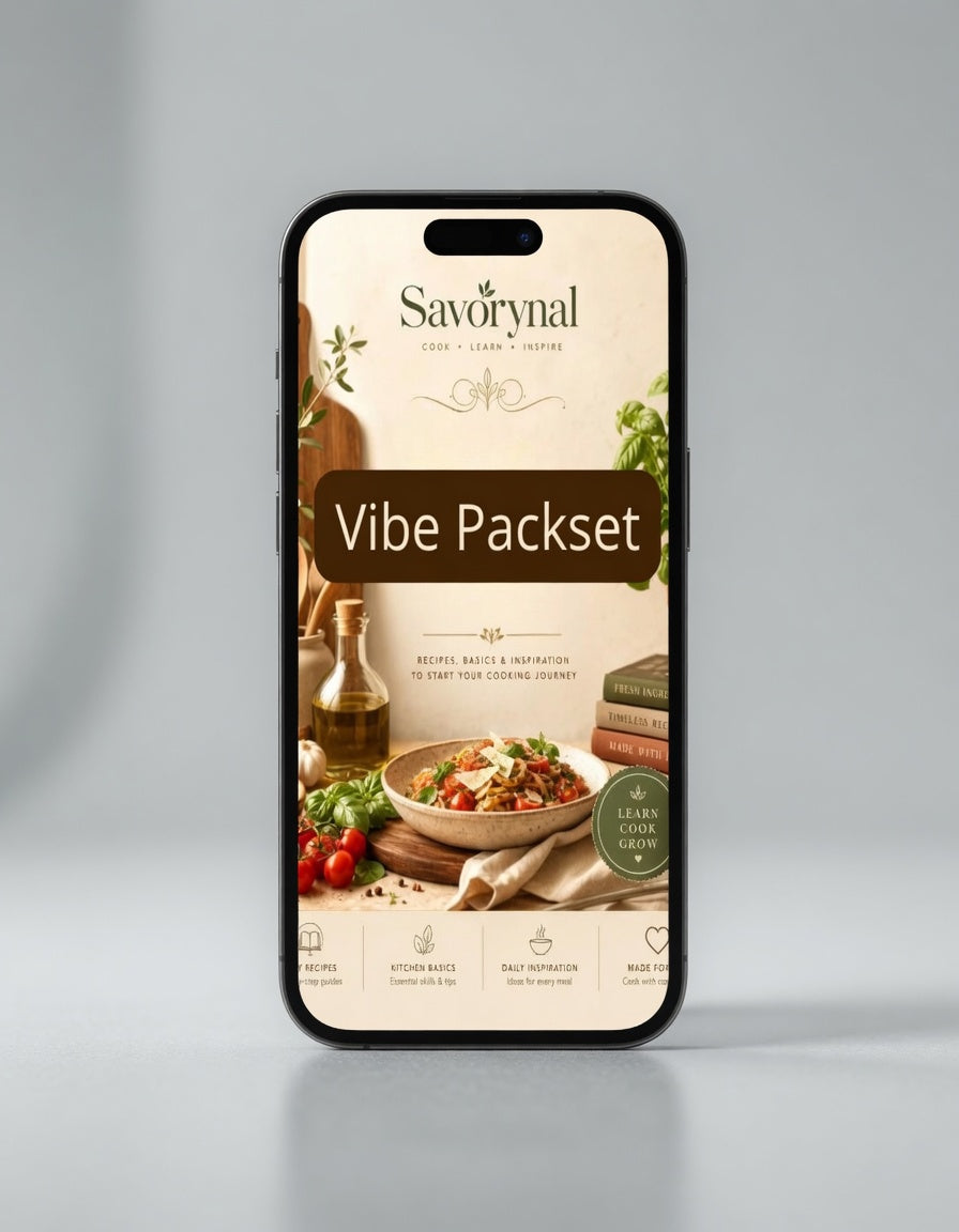 Phone displaying Savorynal Vibe Packset on a gray background
