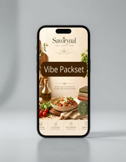 Phone displaying Savorynal Vibe Packset on a gray background